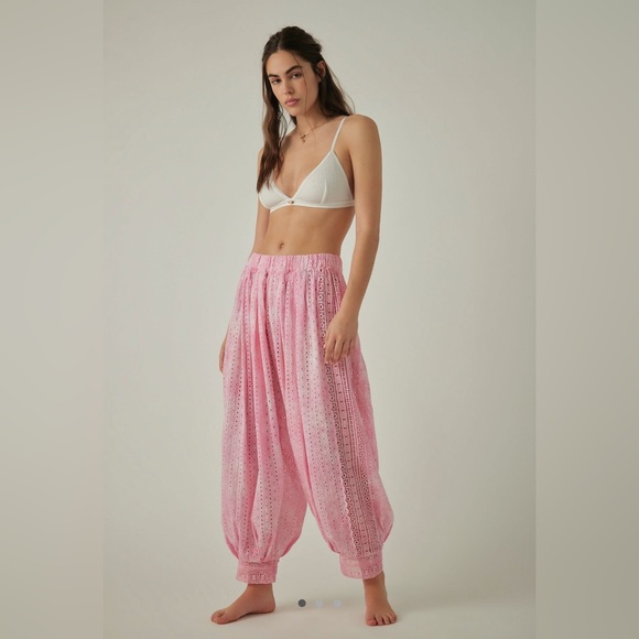 Free People Sweet Tea Combo Eyelet Pants | PEACH/NEUTRAL Color - NWT - Picture 2 of 8
